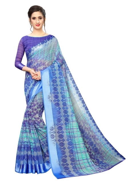 

PERFECTBLUE Blue & Green Geometric Printed Saree