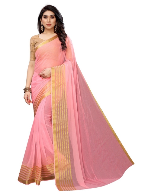 

PERFECTBLUE Peach-Coloured & Gold-Toned Zari Saree