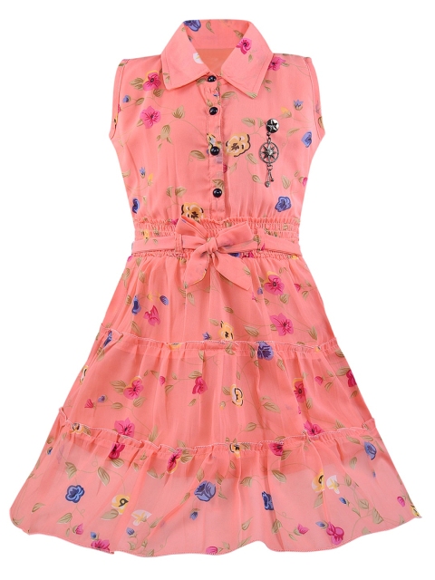 

Wish Karo Peach-Coloured Floral Georgette Dress