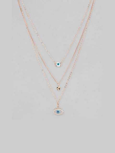 

Rubans Voguish Rose Gold- Plated & Blue Layered Evil Eye Pendent Necklace