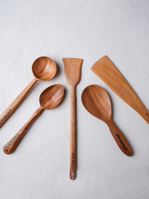 

The Indus Valley Set of 5 Neem Wood Handmade Compact Flip/Spatula/Ladle, Brown