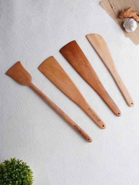 

The Indus Valley Set of 4 Brown Solid Homemade Wooden Spatulas