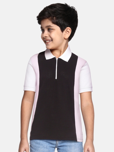 

GOJI Boys Black & Lavender Colourblocked Polo Collar T-shirt