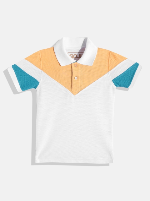 

GOJI Boys White & Blue Colourblocked Polo Collar T-shirt