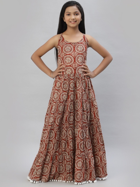 

NISHAB Brown Ethnic Motifs Pure Cotton Maxi Dress