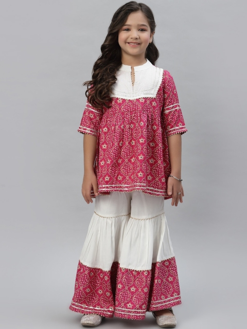 

NISHAB Girls Pink Floral Panelled Kurti with Sharara