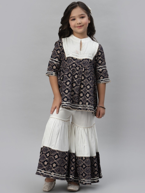 

NISHAB Girls Blue & White Ethnic Motif Printed Kurti with Sharara