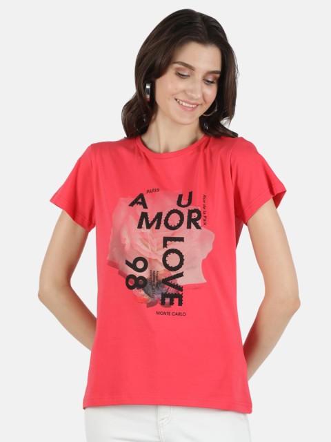 

Monte Carlo Women Coral Typography Printed T-shirt