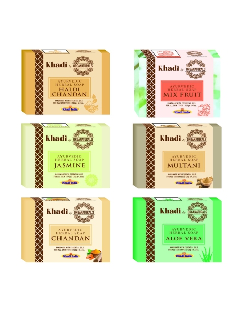 

ORGANATURALS Set Of 6 Khadi Ayurvedic Assorted Soap for Bath, Multi