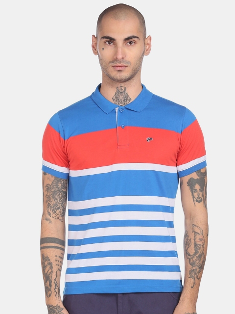 

Ruggers Men Blue Striped Polo Collar T-shirt