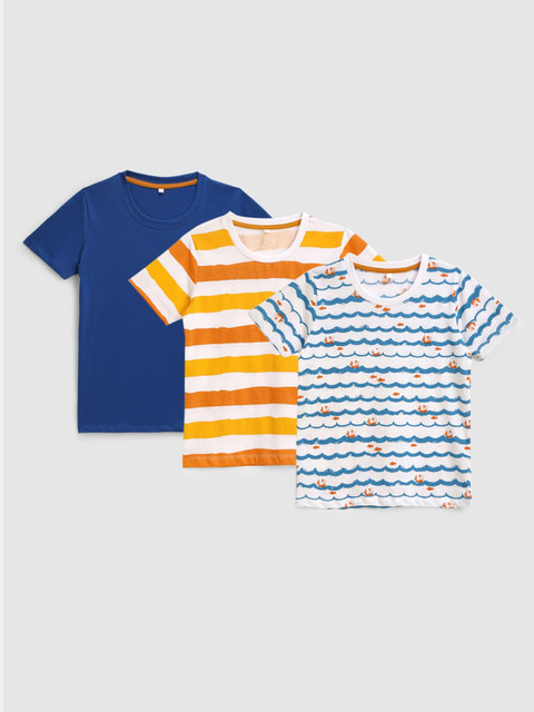 

KIDSCRAFT Boys Pack of 3 Striped T-shirt, Blue