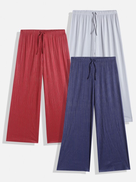 

MANZON Girls Pack of 3 Striped Palazzos, Maroon