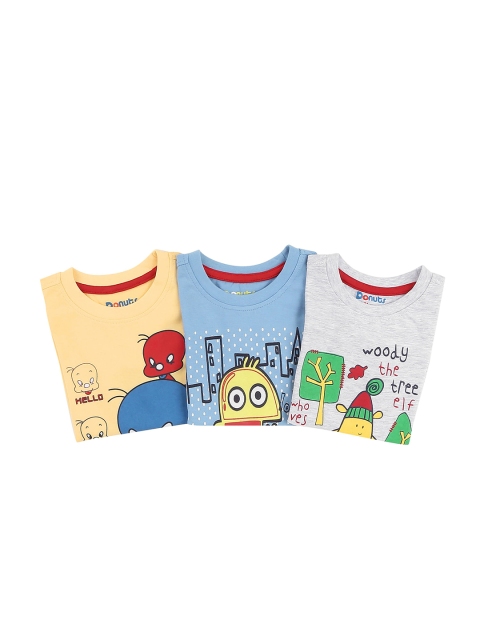 

Donuts Boys Set Of 3 Blue, Yellow & Grey Graphic Printed T-shirts