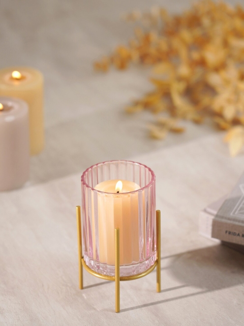 

Pure Home and Living Pink & Gold Toned Glass Marco Large Clear Candle Holder