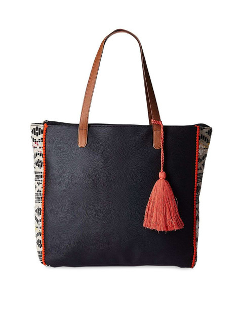 

Kanvas Katha Multicoloured Colourblocked PU Structured Handheld Bag with Tasselled, Multi