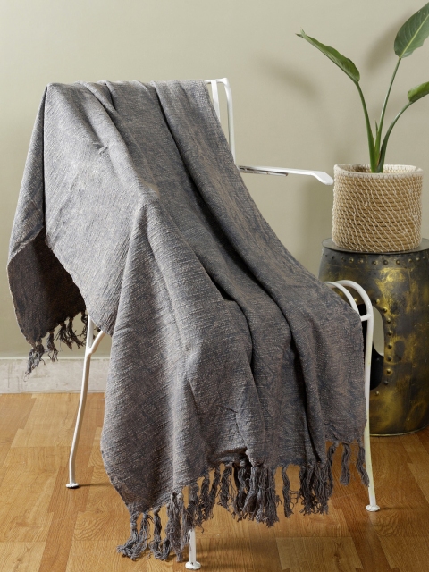 

HANDICRAFT PALACE Grey Solid Woven Cotton Couch Throw