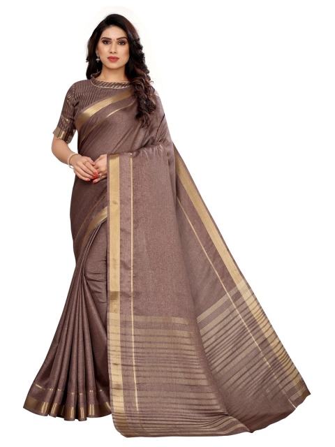 

PERFECTBLUE Brown & Gold-Toned Zari Silk Blend Saree
