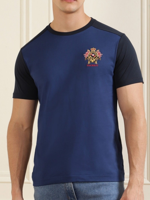 

HACKETT LONDON Men Blue Colourblocked Drop-Shoulder Sleeves T-shirt
