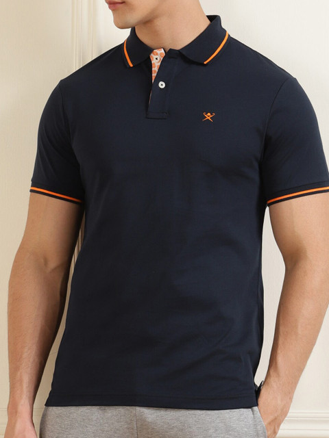 

HACKETT LONDON Men Navy Blue Polo Collar Applique T-shirt