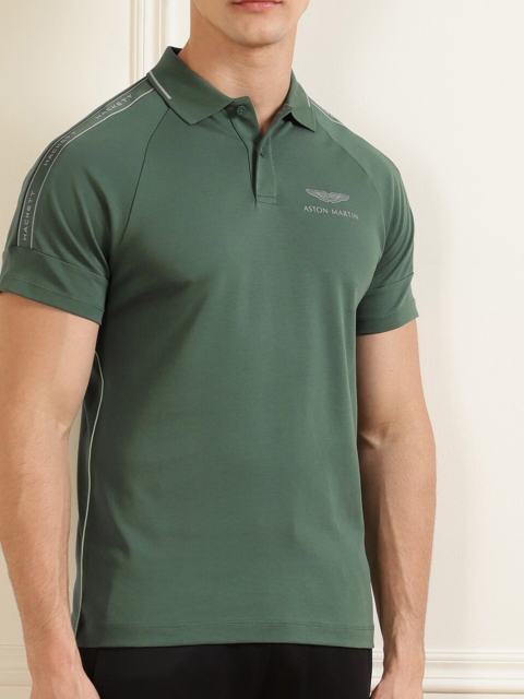 

HACKETT LONDON Men Green Polo Collar Drop-Shoulder Sleeves T-shirt