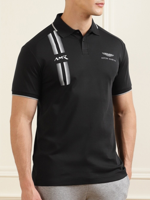 

HACKETT LONDON Men Black Polo Collar T-shirt