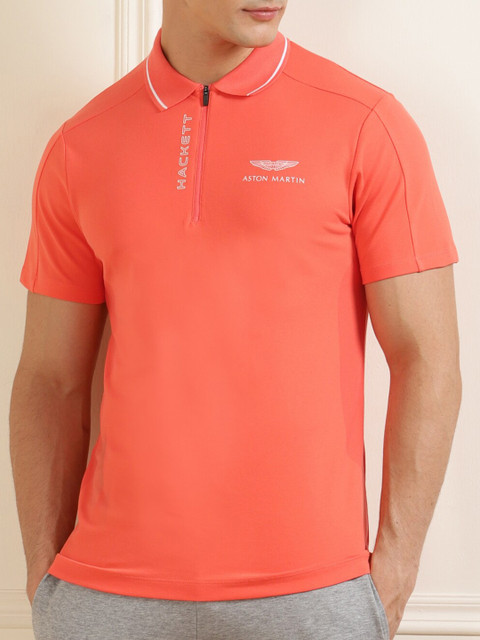 

HACKETT LONDON Men Pink Polo Collar Applique T-shirt