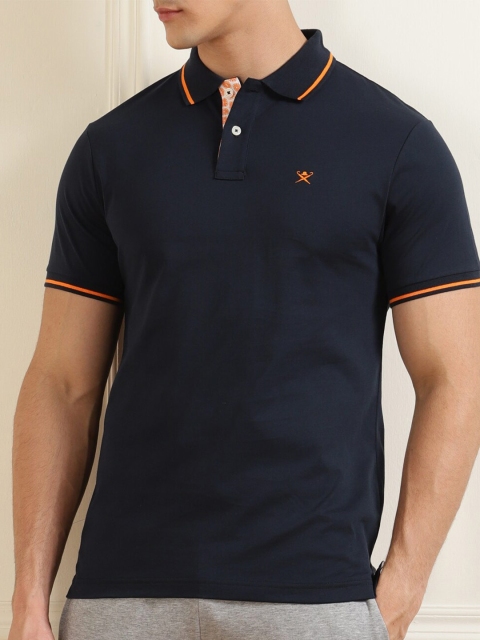 

HACKETT LONDON Men Navy Blue Polo Collar Applique T-shirt