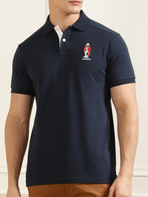 

HACKETT LONDON Men Navy Blue Mandarin Collar Applique T-shirt