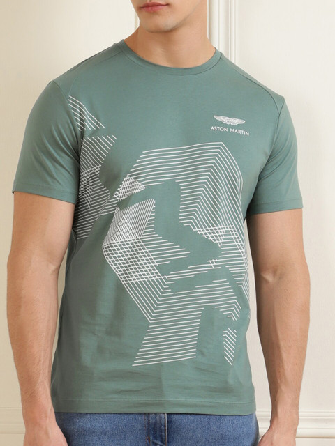 

HACKETT LONDON Men Green Printed V-Neck T-shirt