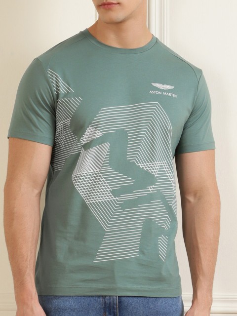 

HACKETT LONDON Men Green Printed V-Neck T-shirt