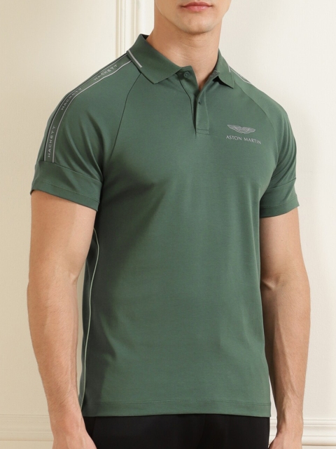 

HACKETT LONDON Men Green Polo Collar Drop-Shoulder Sleeves T-shirt