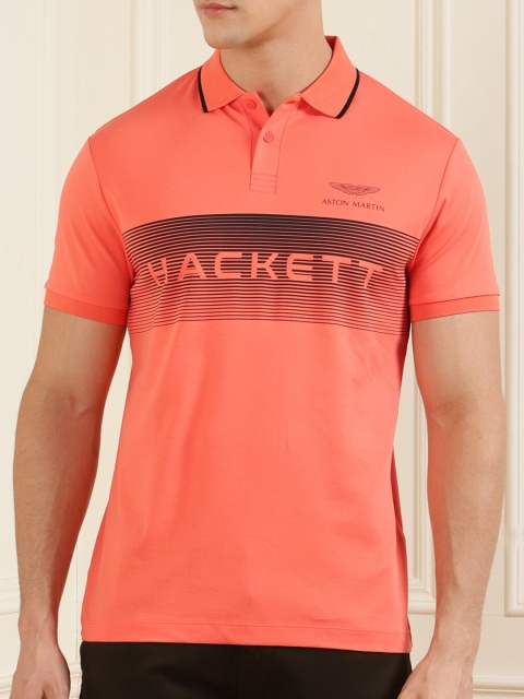 

HACKETT LONDON Men Pink Typography Polo Collar Applique T-shirt