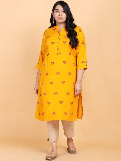 

LastInch Women Mustard Yellow Geometric Kurta