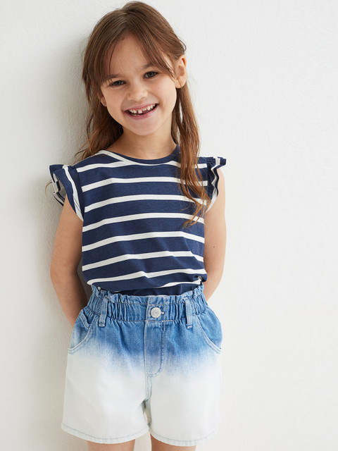 

H&M Girls Blue Cotton Denim Paper Bag Shorts