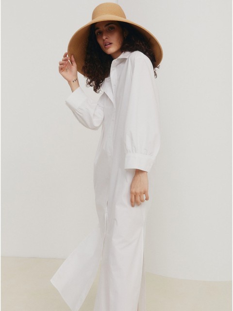 

H&M Women White Cotton Poplin Shirt Dress
