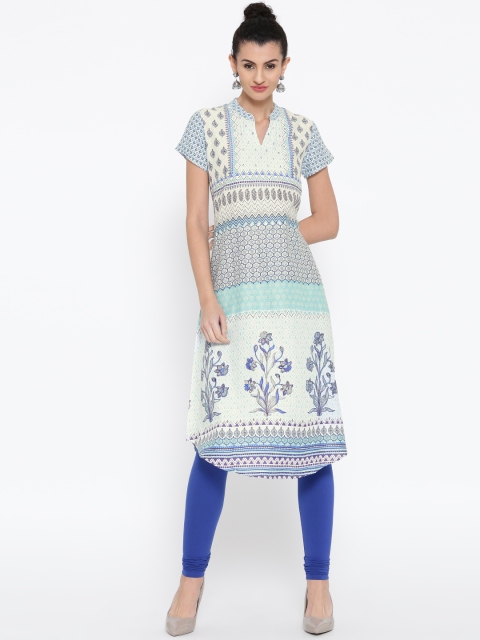 

Rangriti Women White Printed A-Line Kurta
