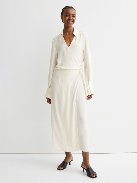 

H&M White Solid Wrap Shirt Dress