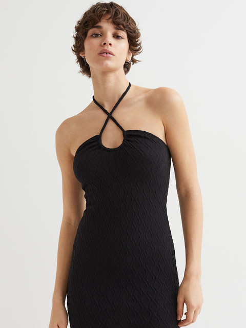 

H&M Women Black Solid Bodycon Halterneck Dress