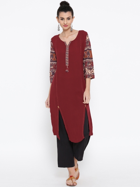 

Rangriti Women Maroon Solid Straight Kurta