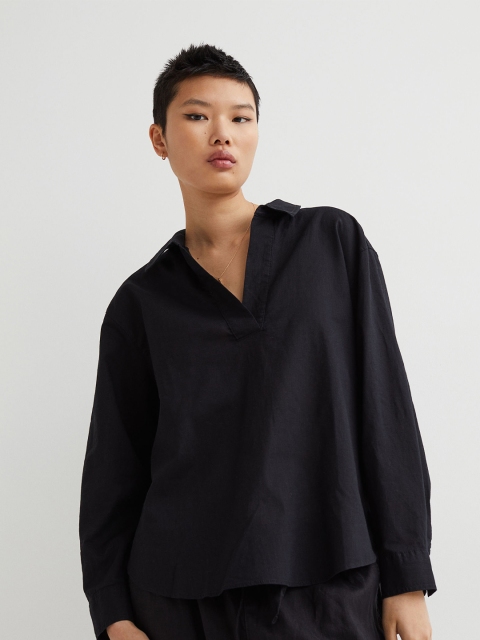 

H&M Women Black Linen-Blend Shirt