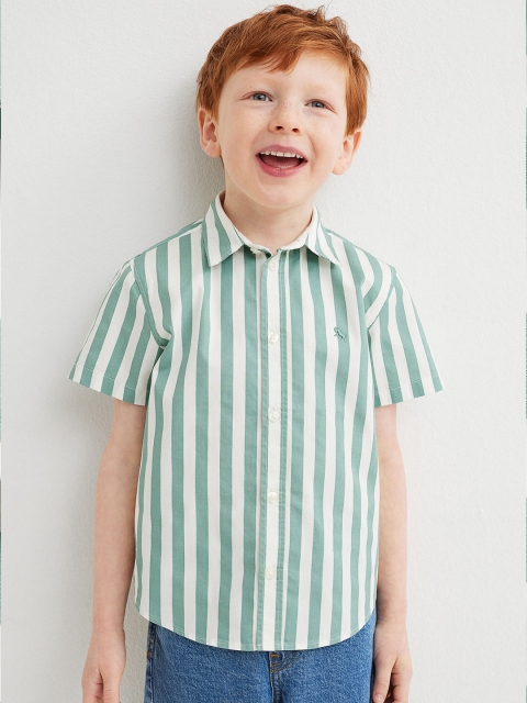

H&M Boys Green & White Striped Regular Cotton Shirt