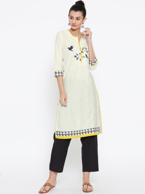 

Rangriti Women Off-White Printed Straight Kurta