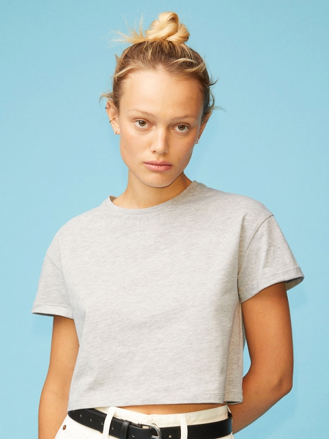 

H&M Women Grey Solid Cropped T-shirt