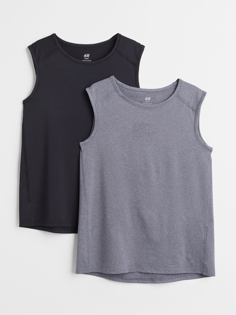 

H&M Boys Pack of 2 Black & Grey Solid Round Neck Sports Vest Tops