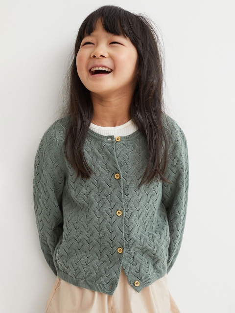

H&M Girls Green Textured-knit Cardigan