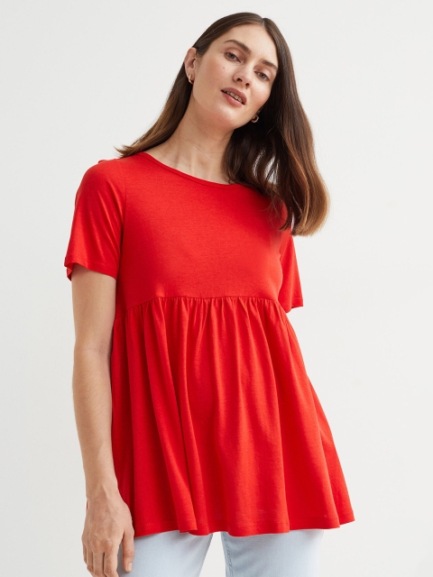

H&M Women Red Solid Round Neck MAMA Peplum Top