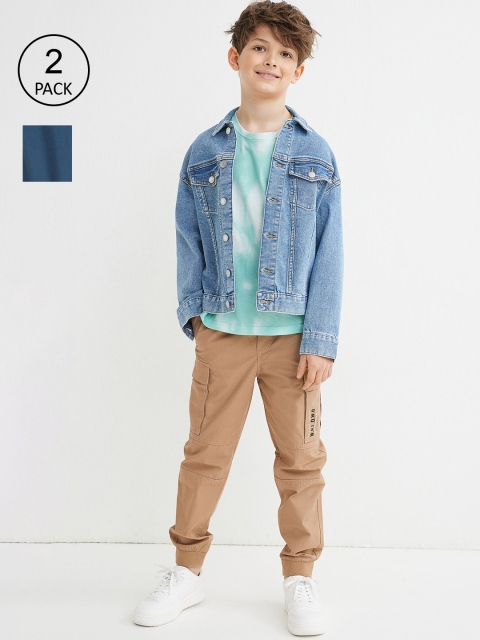 

H&M Boys Pack of 2 Beige & Blue Solid Cotton Cargo Joggers