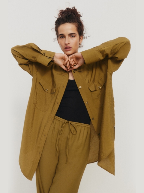 H&M Women Green Oversized Blouse