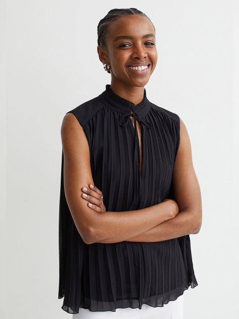 

H&M Women Black Pleated Blouse