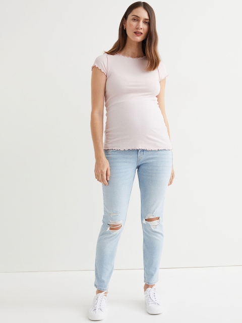 

H&M Women Blue Slash knee MAMA Mom Ankle Jeans